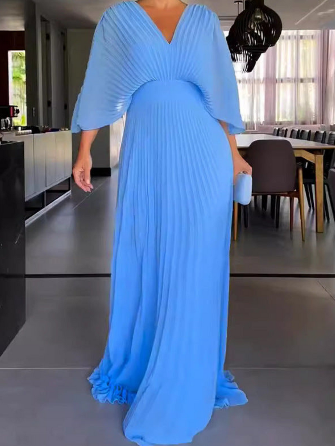 Damen Maxi Kleid Plissiert Modern 4