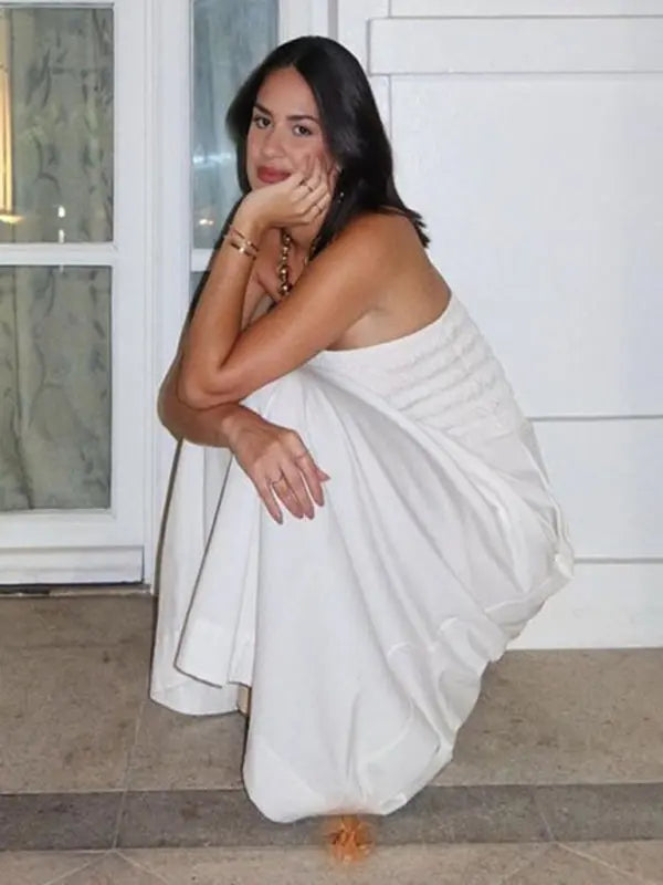 Damen Maxi Kleid Tube Top Gestreift Polyester für Sommerkleider 6