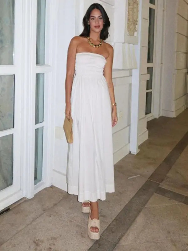 Damen Maxi Kleid Tube Top Gestreift Polyester für Sommerkleider 7