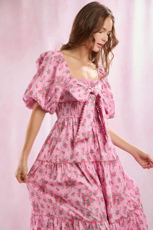 Damen Maxi Kleid mit Blumenmuster und Schleifendetail 3