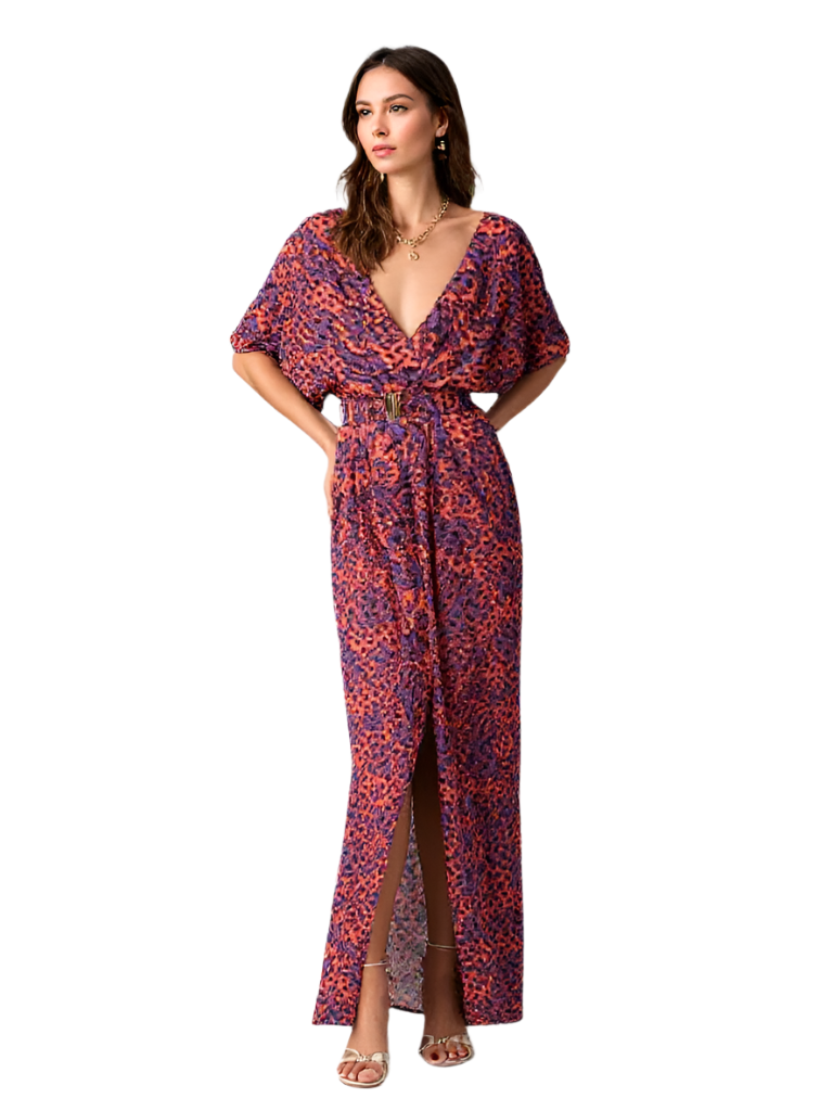 Damen Maxi Kleid mit hohem Schlitz im Boho-Stil 0