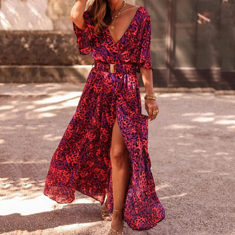 Damen Maxi Kleid mit hohem Schlitz im Boho-Stil 1