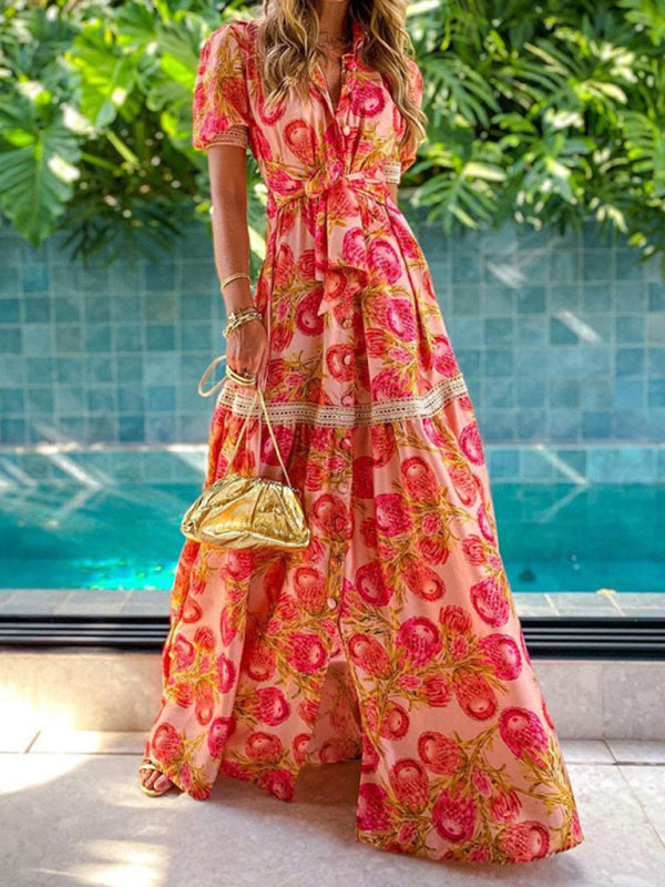 Damen Maxikleid Bohemian Floral Print aus Polyester 2