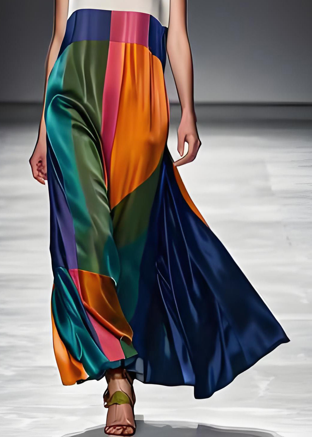 Damen Maxikleid Boho Colorblock O-Ausschnitt 4