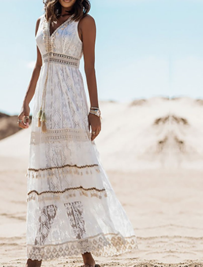 Damen Maxikleid Boho Stil Fließender Stoff 2