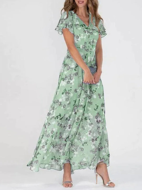 Damen Maxikleid V-Ausschnitt Blumendruck Festlich 2