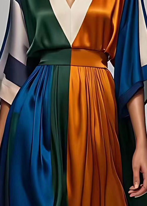 Damen Maxikleid V-Ausschnitt Hohe Taille Festliches Kleid Hochzeitsgast 4