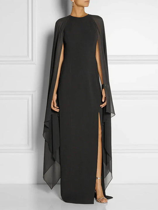Damen Maxikleid mit geteiltem Saum und Umhangärmeln 1