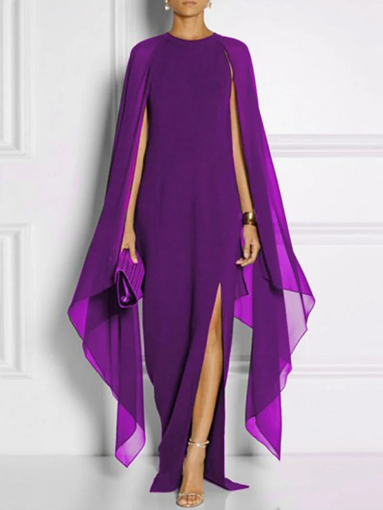 Damen Maxikleid mit geteiltem Saum und Umhangärmeln 3
