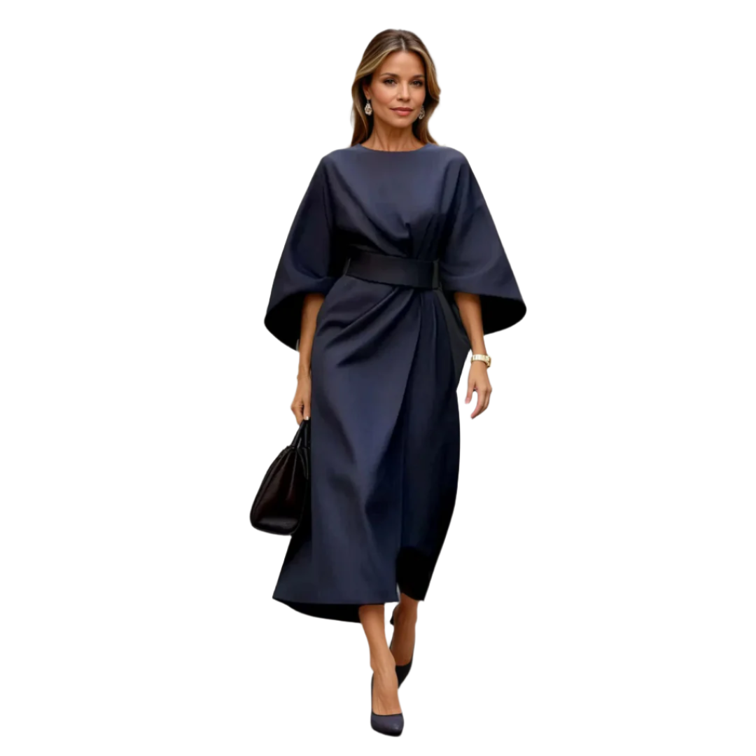 Damen Midi-Jurk mit Lantaarnmouwen und Taillengürtel 0