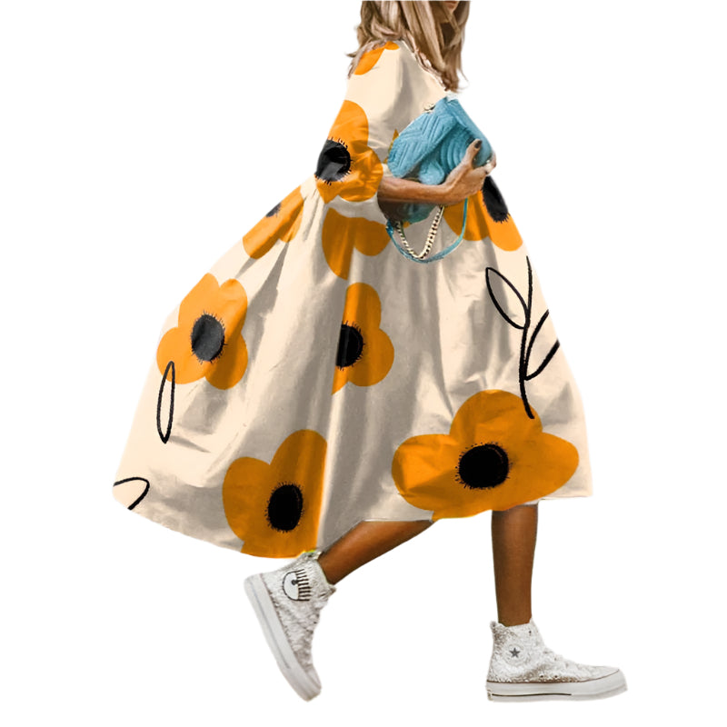 Damen Midi Kleid Fließender Schnitt Leichtes Material für Sommerkleider 0