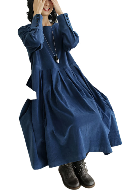 Damen Midi Kleid Langarm Corduroy 0
