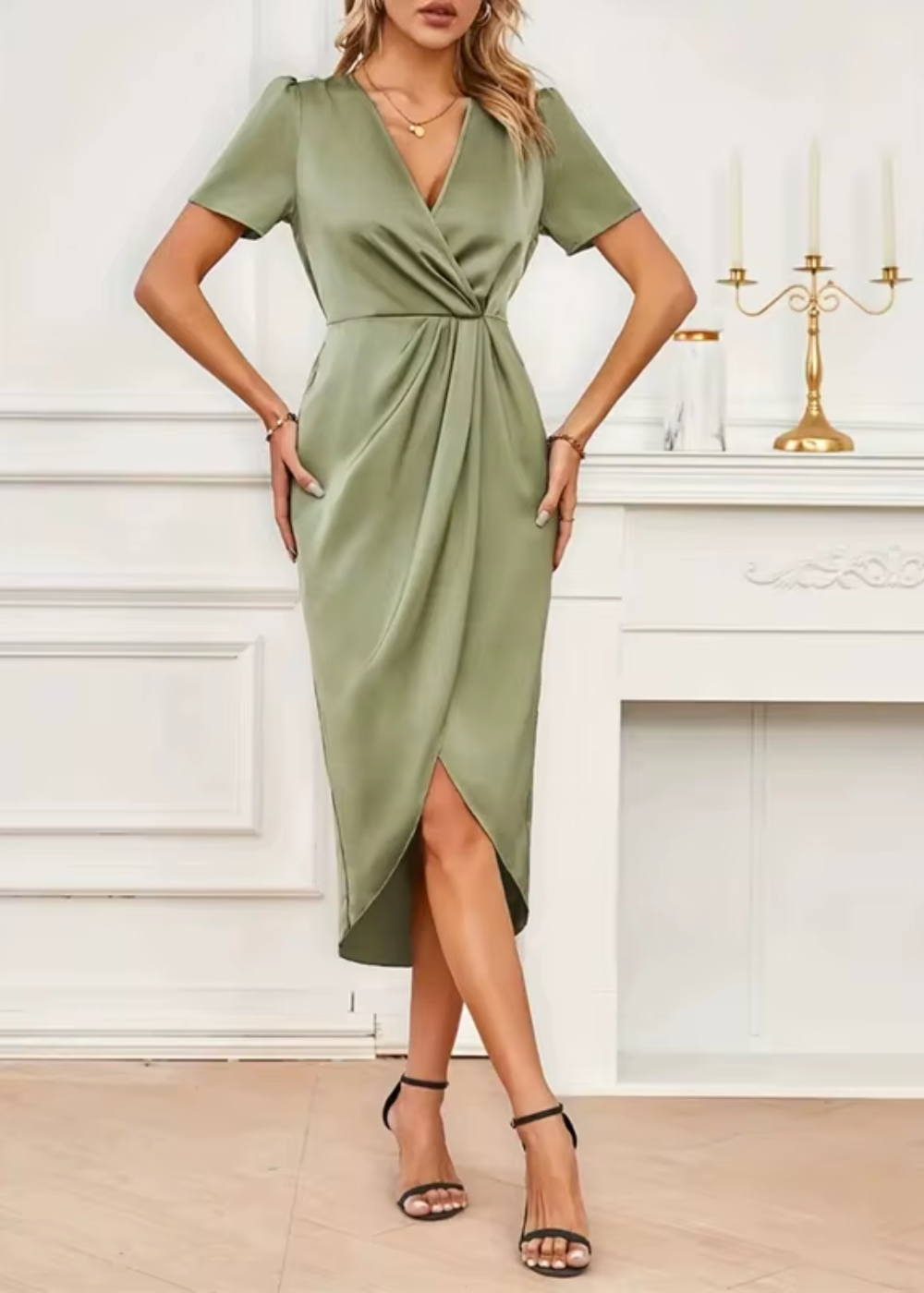 Damen Midi Kleid Mit Schickem Design Aus Hochwertigem Stoff 2