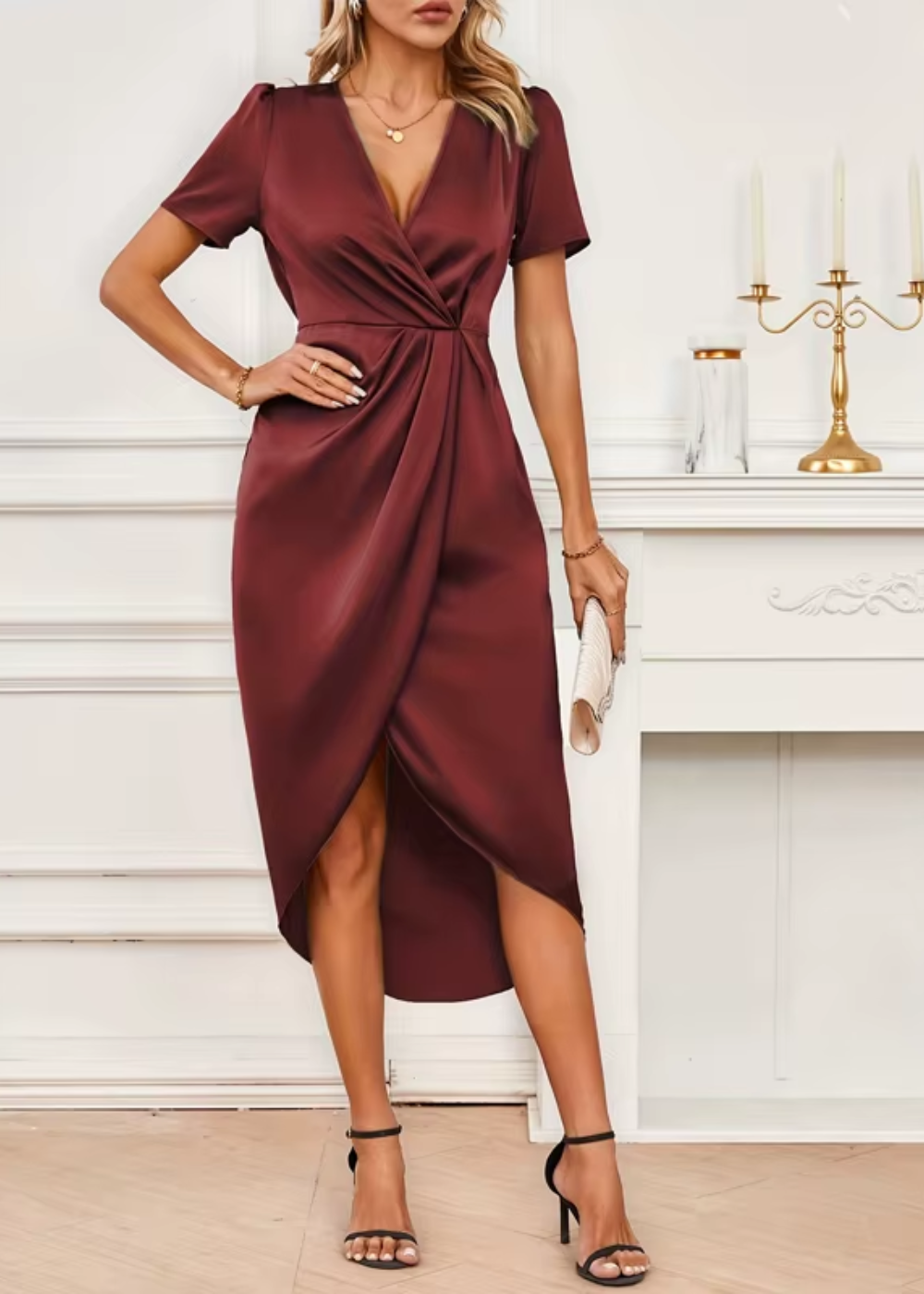 Damen Midi Kleid Mit Schickem Design Aus Hochwertigem Stoff 4