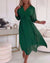 Damen Midi Kleid V-Ausschnitt A-Linie Chiffon mit Ellenbogenlangen Ärmeln 1