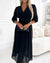 Damen Midi Kleid V-Ausschnitt A-Linie Chiffon mit Ellenbogenlangen Ärmeln 2
