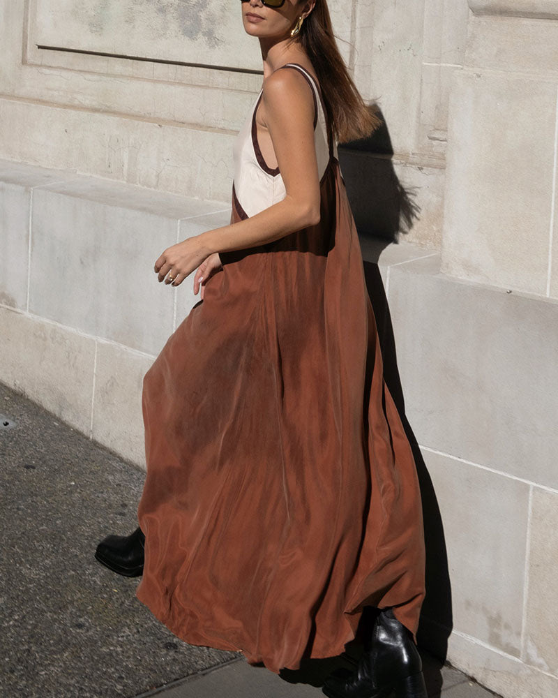 Damen Midi Kleid V-Ausschnitt Kontrastfarben 5