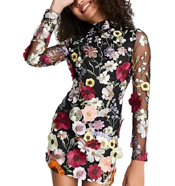 Damen Midi Kleid mit Hohem Kragen und Blumenmuster für Hochzeitsgast und Festliche Anlässe 3