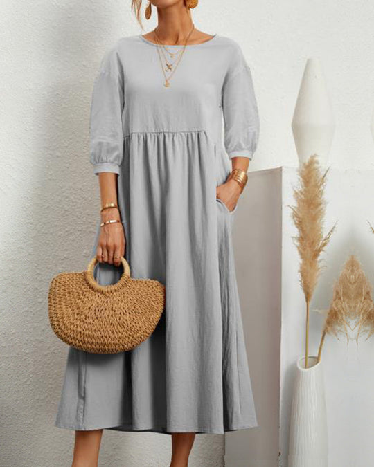 Damen Midikleid mit Rundhalsausschnitt und Laternenärmeln 8