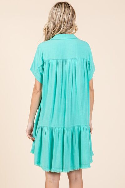 Damen Mini Kleid Button-Down Leinen-Mix 4