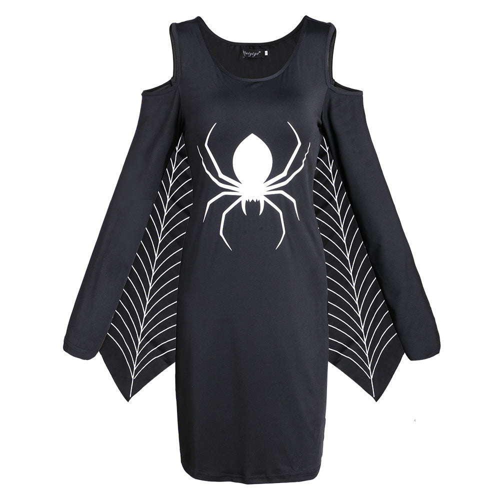 Damen Mini Kleid Gothic Spider Halloween Kostüm 0