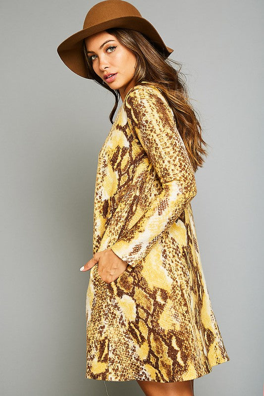 Damen Mini Kleid mit Tierdruck und Taschen 2