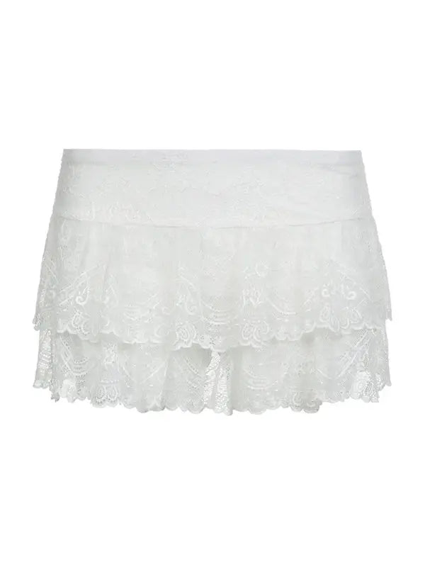 Damen Mini Rock mit doppelter Spitze und hohem Bund 1