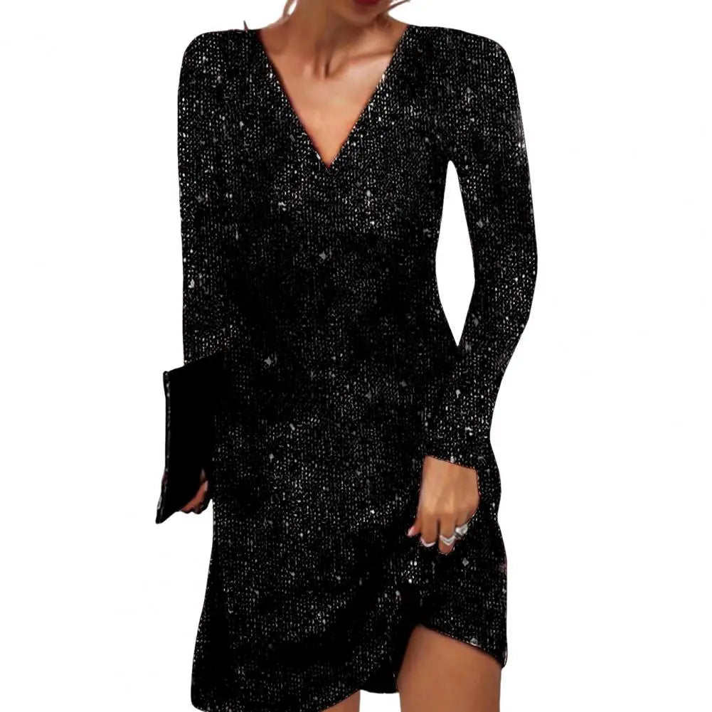 Damen Minikleid Pailletten Festlich Langärmlig für besondere Anlässe 0