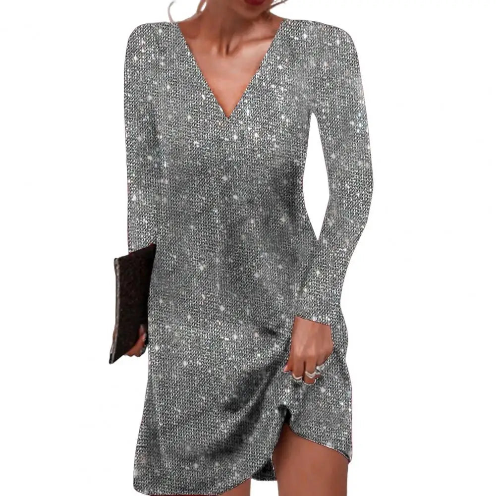 Damen Minikleid Pailletten Festlich Langärmlig für besondere Anlässe 7