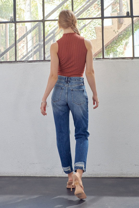 Damen Mom Fit Jeans Hochbund Denim 3