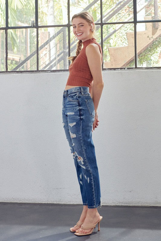 Damen Mom Fit Jeans Hochbund Denim 4