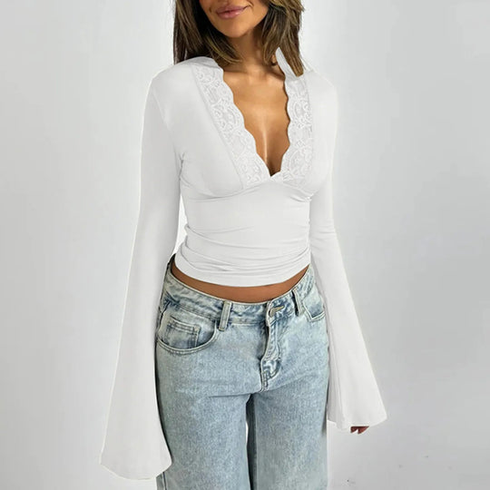 Damen Oberteil Elegant Spitzendesign Baumwolle Chic 4