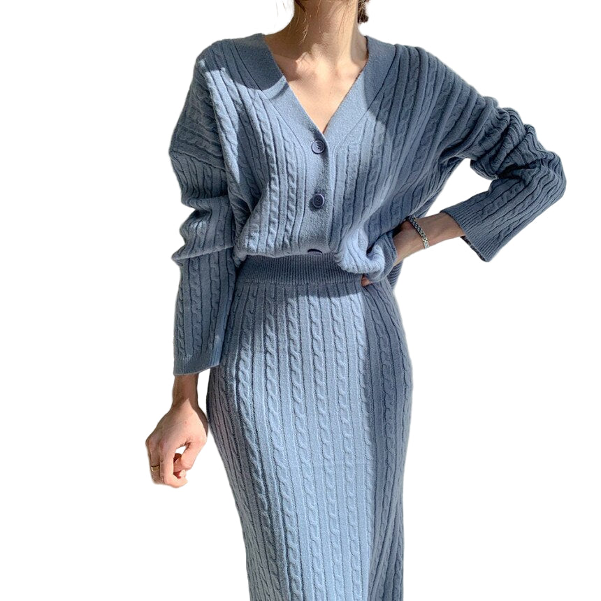 Damen Oberteil und Rockset Strickdesign 0