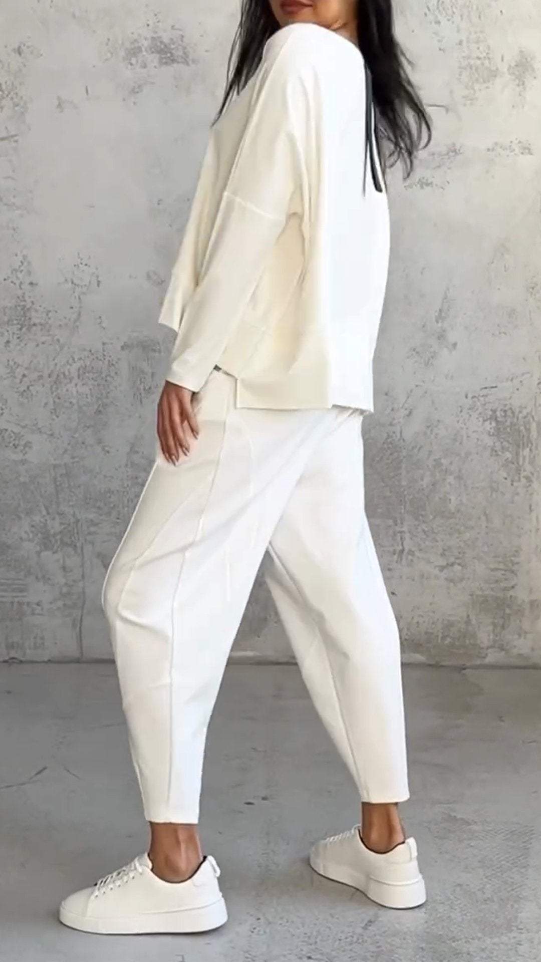 Damen Outfit Lässiges Set Langarmshirt und Hose Baumwolle Polyester 3