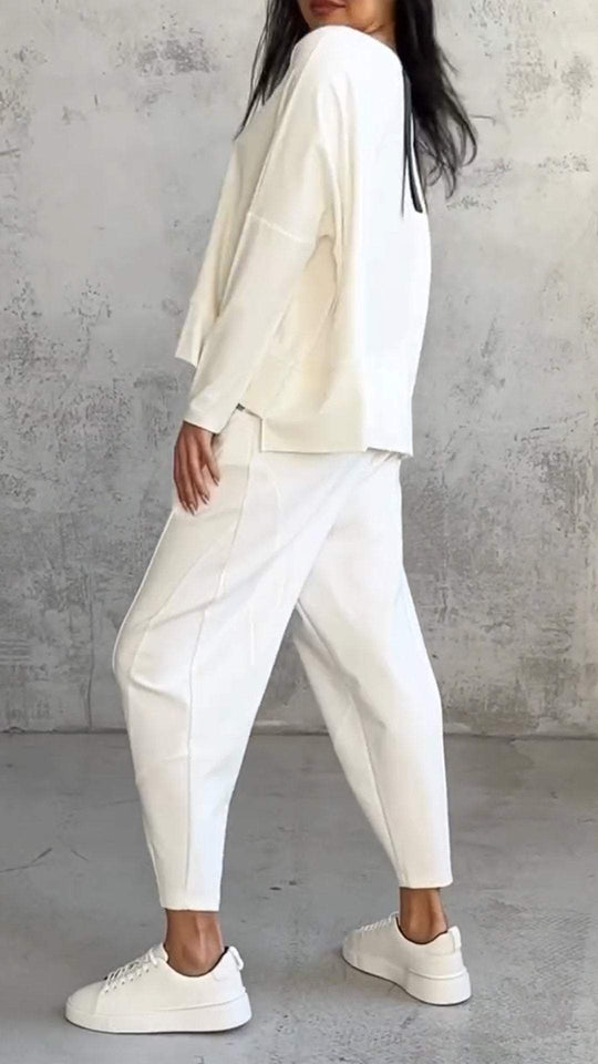 Damen Outfit Lässiges Set Langarmshirt und Hose Baumwolle Polyester 3