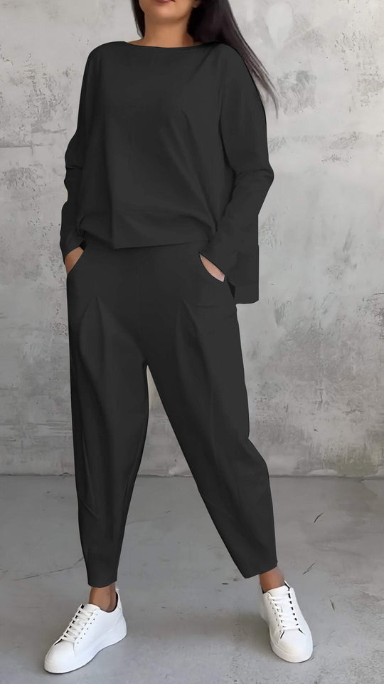 Damen Outfit Lässiges Set Langarmshirt und Hose Baumwolle Polyester 4