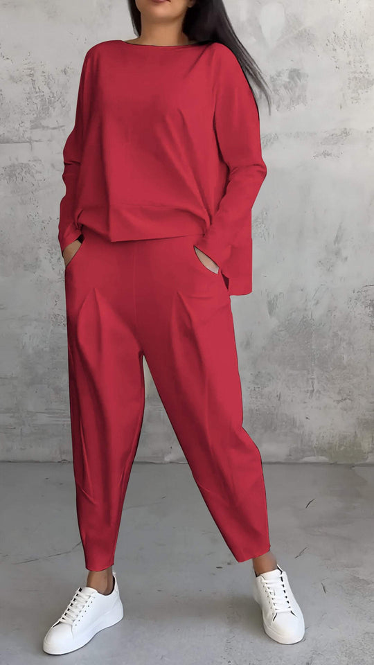 Damen Outfit Lässiges Set Langarmshirt und Hose Baumwolle Polyester 6