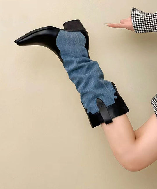 Damen Overknee Stiefel mit Modischem Spleißen und Klobiger Zehenpartie 2