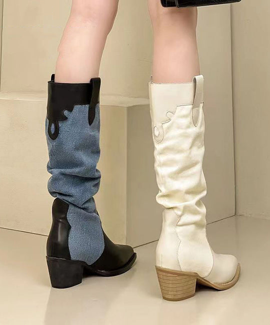 Damen Overknee Stiefel mit Modischem Spleißen und Klobiger Zehenpartie 4