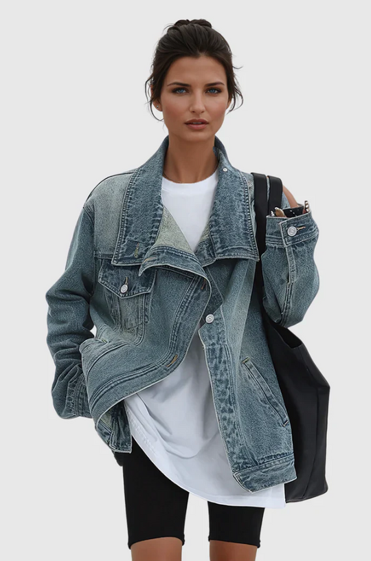 Damen Oversized Jeansjacke mit asymmetrischem Design 3