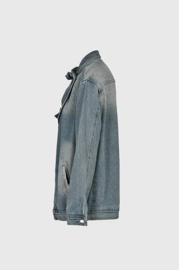 Damen Oversized Jeansjacke mit asymmetrischem Design 7
