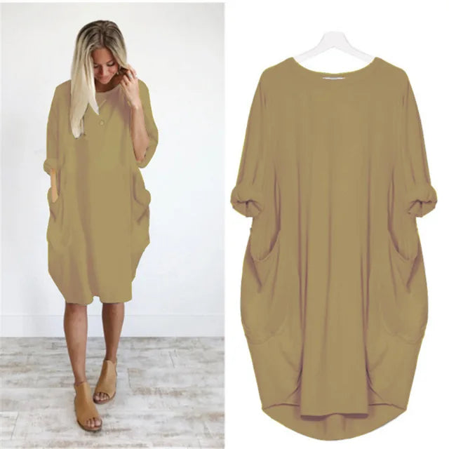 Damen Oversized Kleid mit Rundhalsausschnitt und Taschen 10