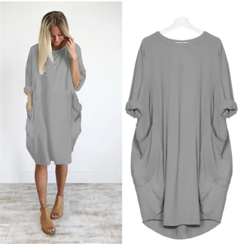 Damen Oversized Kleid mit Rundhalsausschnitt und Taschen 11