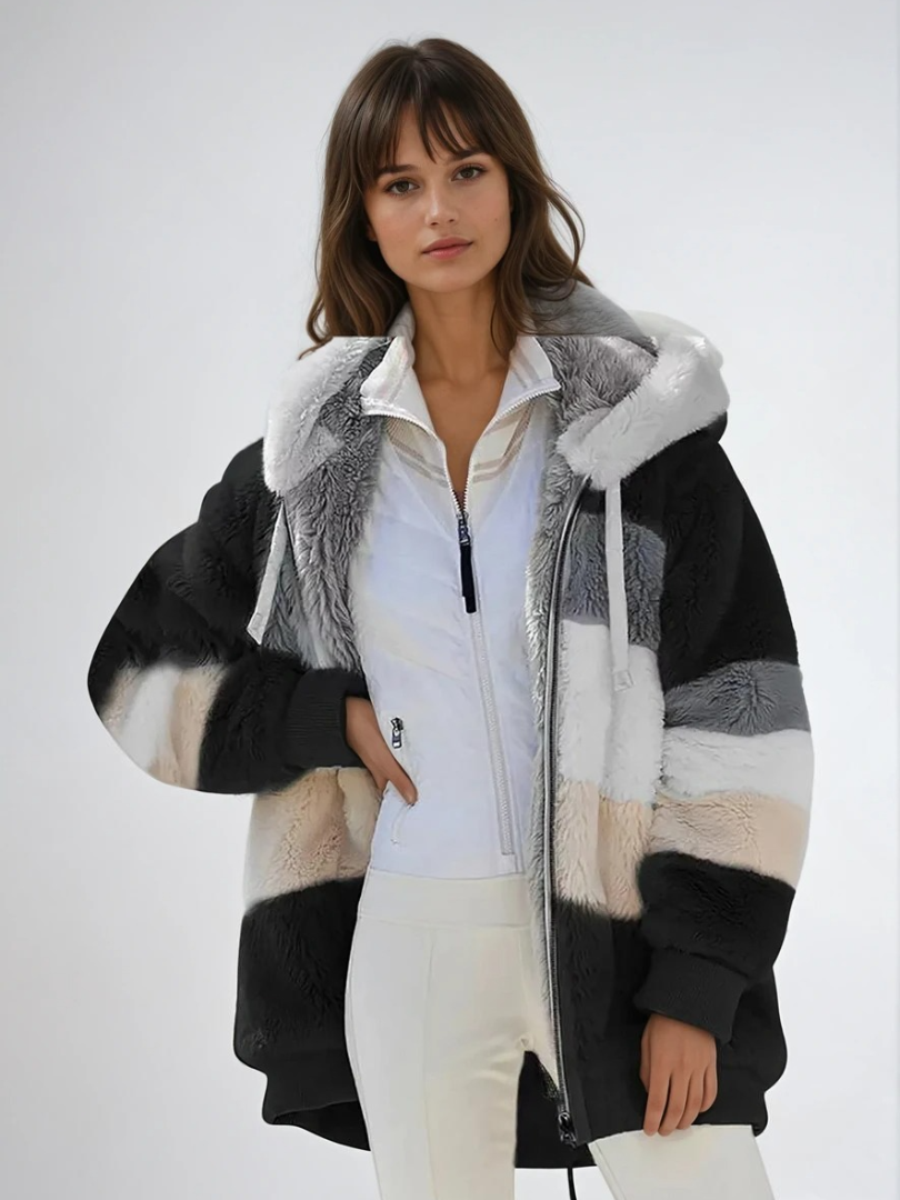 Damen Padded Plush Mantel mit Kontrastdesign 1