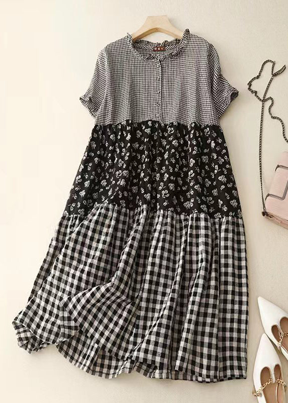 Damen Patchwork Kleid mit Rüschendruck 0