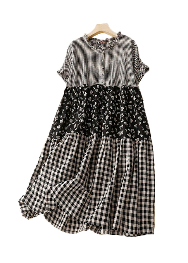 Damen Patchwork Kleid mit Rüschendruck 4