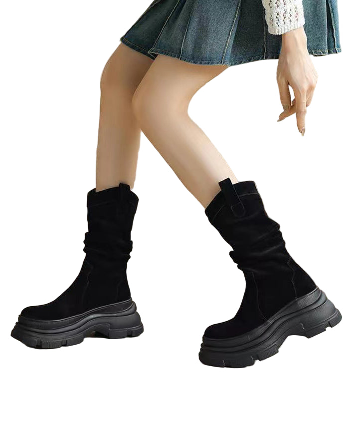 Damen Plateau Stiefel mit Spleiß-Design 8 cm Absatz 1