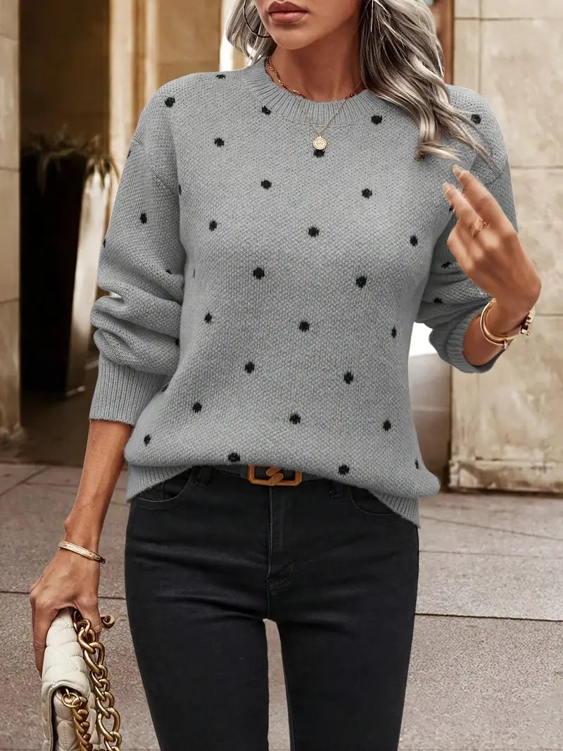 Damen Polkadot Pullover mit langen Ärmeln aus Baumwolle 3