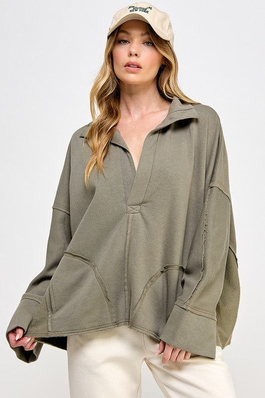 Damen Pullover V-Ausschnitt Dolman Ärmel 1