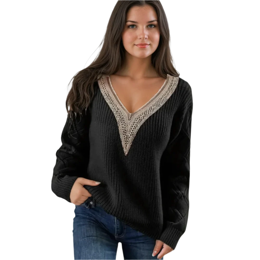 Damen Pullover V-Ausschnitt Strickmuster 0